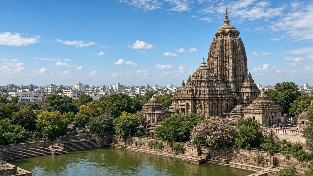 A historic temple and the planned city of Bhubaneswar